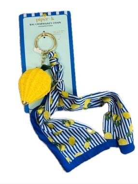🍋▪️piper K ▪️ Lemon wicker Scarf Bag Charm Keychain - Yellow & Blue
